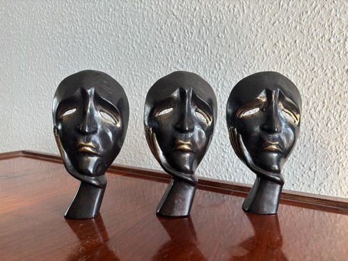 Bronze masken skulptur - bronze,