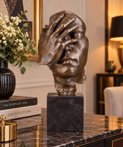 Bronze skulptur gesicht mit - bronze,